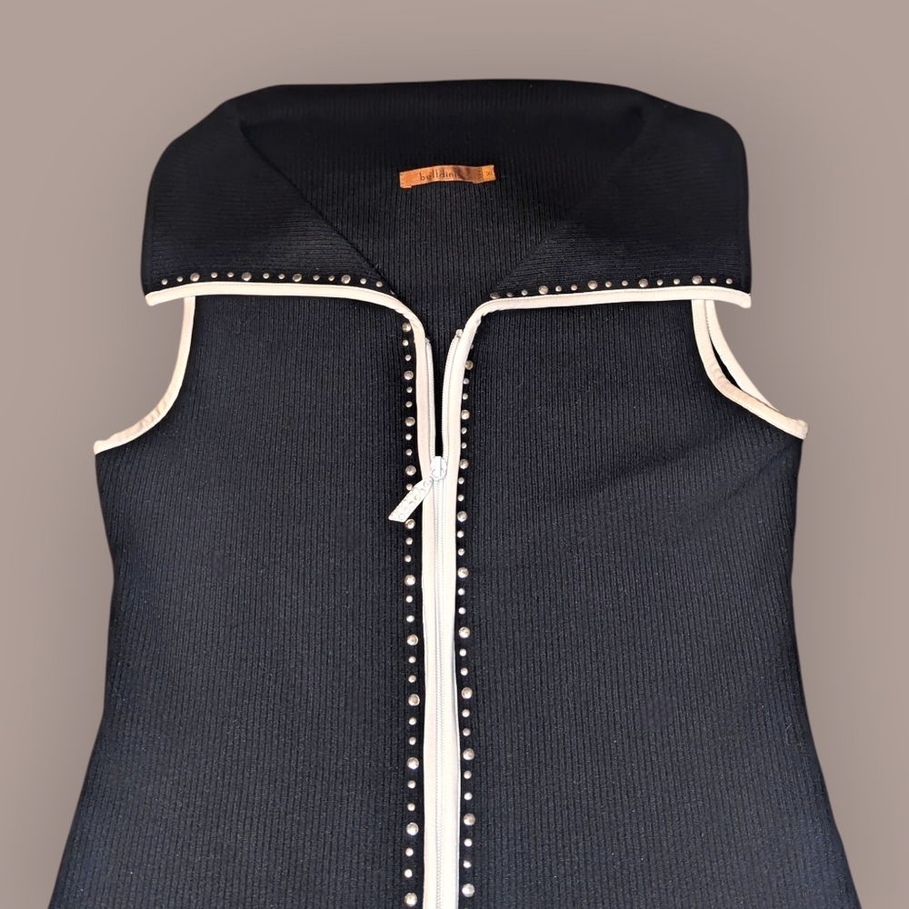 Belldini Sleeveless Fitted Ribbed Black Vest Top with Silver Studded Trim